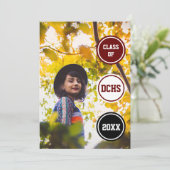 Maroon Circles Foto Abschluss Einladung (Stehend Vorderseite)