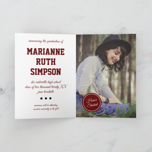 Maroon Circles Foto Abschluss Einladung (Innenseite)