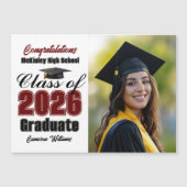 Maroon Class of 2026 Graduation Photo Magnet Card (Vorderseite)
