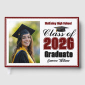 Maroon Class of 2026 Photo Small Graduation Gästebuch (Vorderseite)