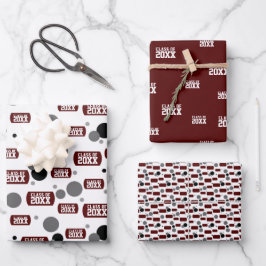 Maroon "Class of" Dog Tag und Dots Muster Geschenkpapier Set