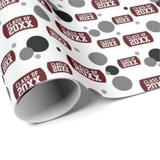 Maroon "Class of" Hundeschema und Dots Pattern Wra Geschenkpapier (Rolleneckpunkt)