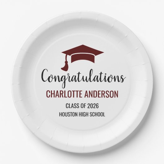 Maroon Congrats Graduation Pappteller (Vorderseite)
