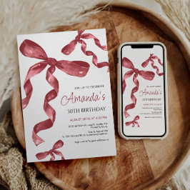 Maroon Coquette Bow Birthday Einladung