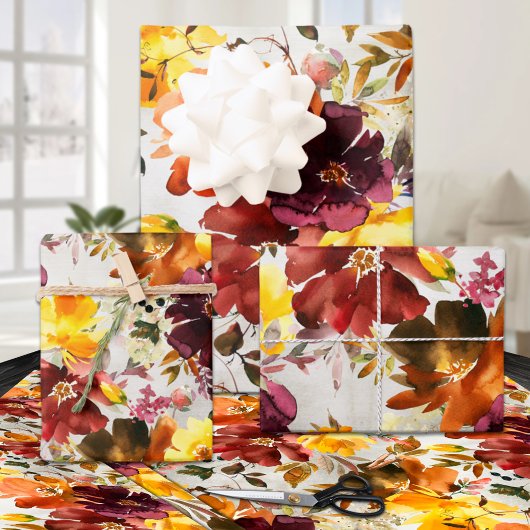 Maroon & Curry Peony Floral Garden Geschenkpapier Set