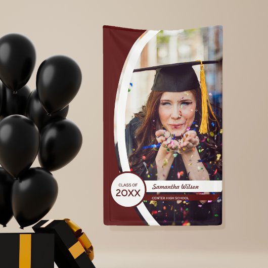 Maroon Curved Frame Foto Abschluss Banner
