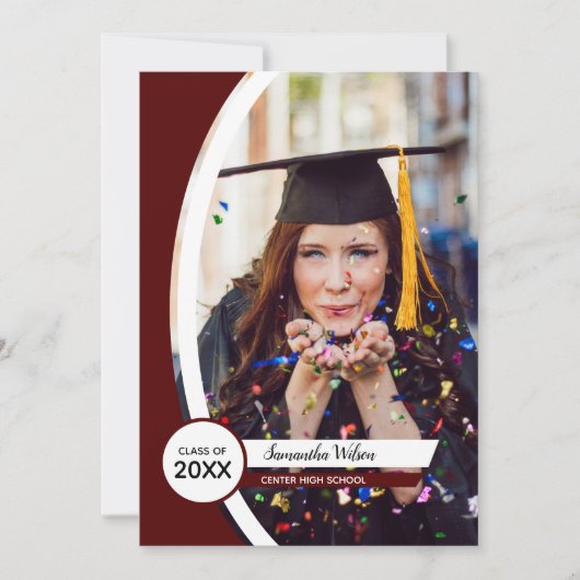 Maroon Curved Frame Foto Abschluss Einladung (Vorderseite)