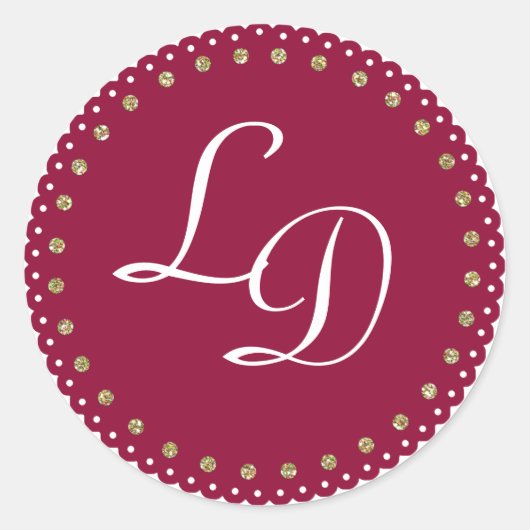 Maroon Custom Monogram Sticker Wedding Stickers (Vorderseite)