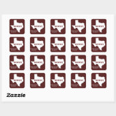 Maroon Custom Text Texas Map Kontur Howdy Texan Quadratischer Aufkleber (Blatt)