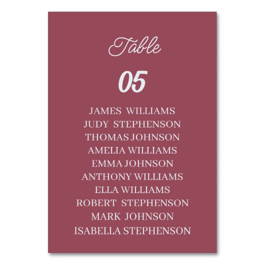 Maroon Custom Wedding Tischnummer (Vorderseite)