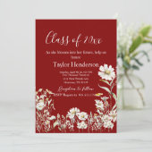 Maroon & Daisy Photo Greenery Graduation Einladung (Stehend Vorderseite)