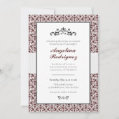 Maroon Damask Pattern Foto Abschluss Einladung (Vorderseite)