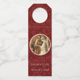 Maroon Damask, traditionell katholische Hochzeit Flaschenanhänger