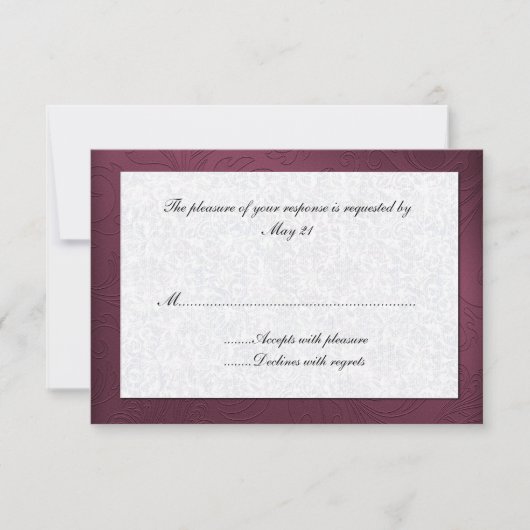 Maroon Damask Wedding Response Card RSVP Karte (Vorderseite)