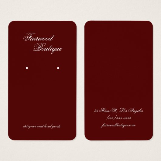 Maroon Deep Red Jewelry Display Card (Vorne & Hinten)