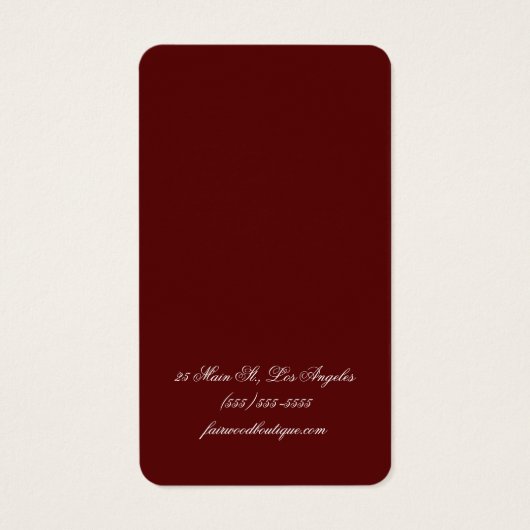 Maroon Deep Red Jewelry Display Card (Rückseite)