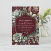 Maroon Desert Bloom Wedding Einladung (Stehend Vorderseite)