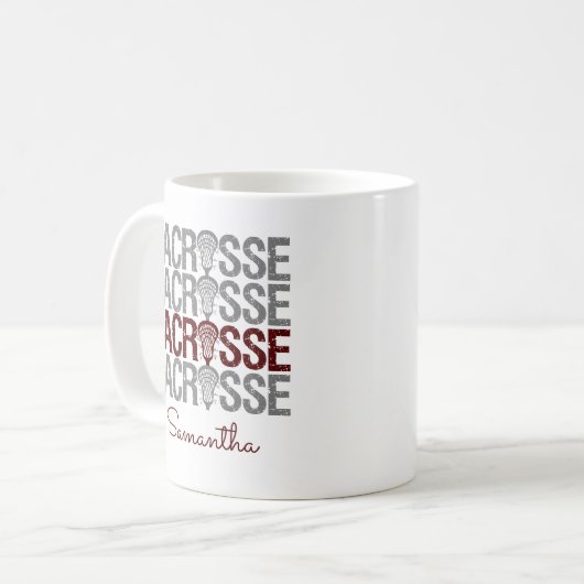 Maroon Distressed Lacrosse Word Kaffeetasse (Vorderseite Links)