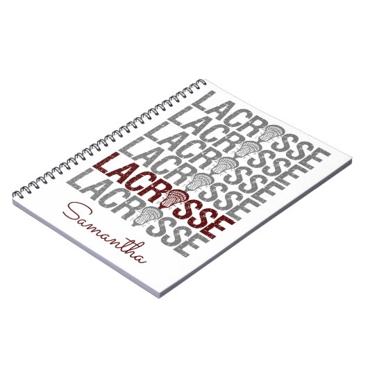 Maroon Distressed Lacrosse Word Notizblock (Linke Seite)