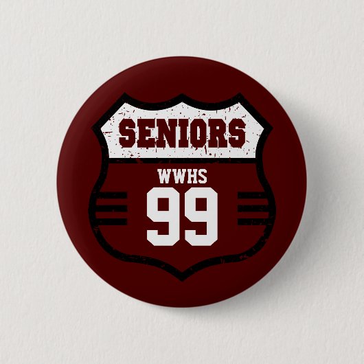 Maroon Distressed Seniors Road Sign Button (Vorderseite)