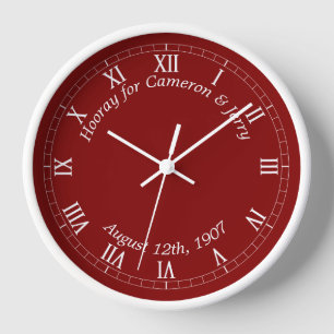 Maroon / Dunkelrote Farbe - Anpassbarer Text Uhr