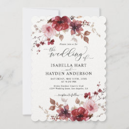 Maroon Dusty Rose Floral All in 1 QR Code Hochzeit Einladung