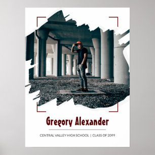 Maroon Edgy Abstrakt Brushstroke Foto Abschluss Poster