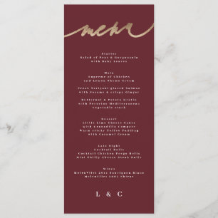 Maroon Elegant Dark Red Plum Burgundy Wedding Menükarte