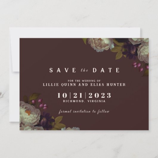Maroon & Elegant Floral | Romantisches Dunkelrot Save The Date (Vorderseite)