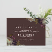 Maroon & Elegant Floral | Romantisches Dunkelrot Save The Date (Stehend Vorderseite)