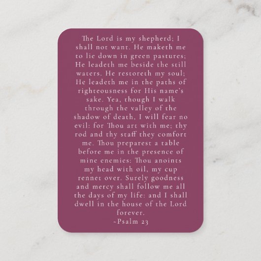 Maroon Elegant Psalm 23 Beerdigung Erinnerung Begleitkarte (Rückseite)