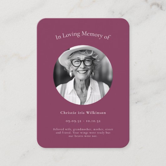 Maroon Elegant Psalm 23 Beerdigung Erinnerung Begleitkarte (Vorderseite)