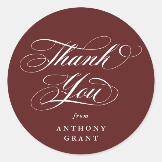 Maroon Elegant Script Abschluss Vielen Dank Runder Aufkleber (Vorderseite)