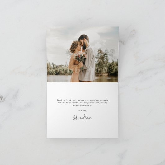 Maroon Elegant Script Wedding Foto+Message Dankeskarte (Innenseite)