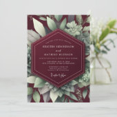 Maroon Elegant Succulent Wedding Einladung (Stehend Vorderseite)