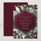 Maroon Elegant Succulent Wedding Einladung (Vorne/Hinten)