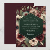 Maroon Emerald Opulent Wedding Einladung (Vorne/Hinten)