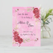 Maroon Farbe Thema mit rosa Einladung (Stehend Vorderseite)