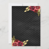 Maroon Floral Black Dress Charro Gold Quinceanera Einladung (Rückseite)