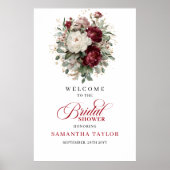Maroon Floral Eucalyptus Gold Bridal Welcome Sign Poster (Vorne)