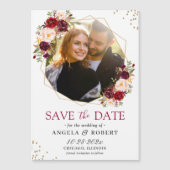 Maroon Floral Geometric Foto Speichern Sie das Dat Magnetkarte (Vorderseite)