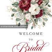 Maroon Floral Greenery Bridal Shower Welcome Poster