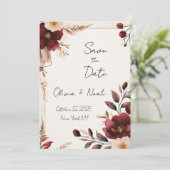 Maroon Floral Save the Date Einladung (Stehend Vorderseite)