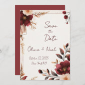 Maroon Floral Save the Date Einladung (Vorne/Hinten)