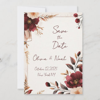 Maroon Floral Save the Date Einladung