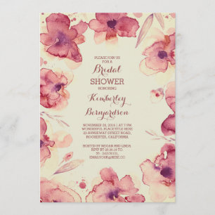 Maroon Floral Watercolor Vintages Brautparty Einladung