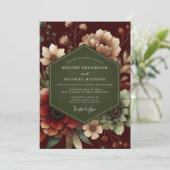 Maroon Forest Bloom Wedding Einladung (Stehend Vorderseite)