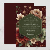 Maroon Forest Bloom Wedding Einladung (Vorne/Hinten)