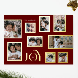 Maroon Foto GOLD Frames Collage Modern JOY Folien Feiertagskarte