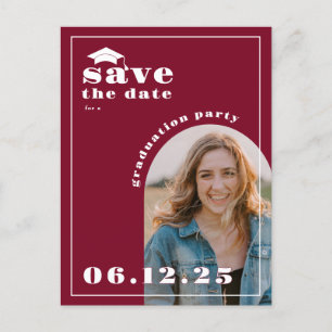 Maroon Foto Graduation Party Save the Date Postkarte